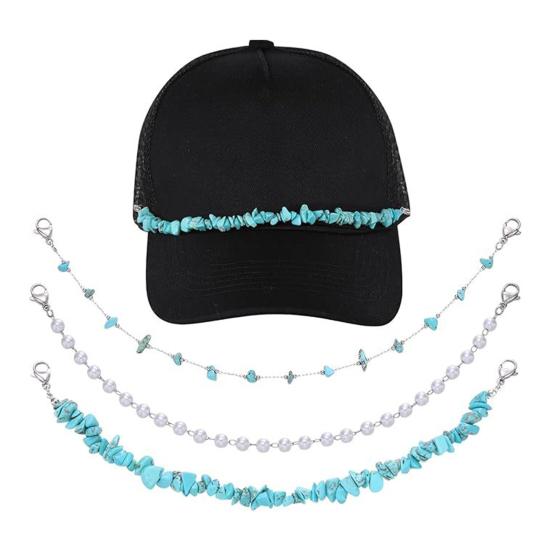 3Pcs Unisex Hair Chain Bohemia Style Irregular Turquoise Stones Flower Decor Hat