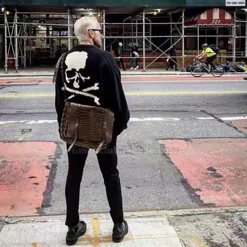 Oversized Skull Print Cotton Knit Sweater Men Women Winter Loose Fit Streetwear Casual Pullover