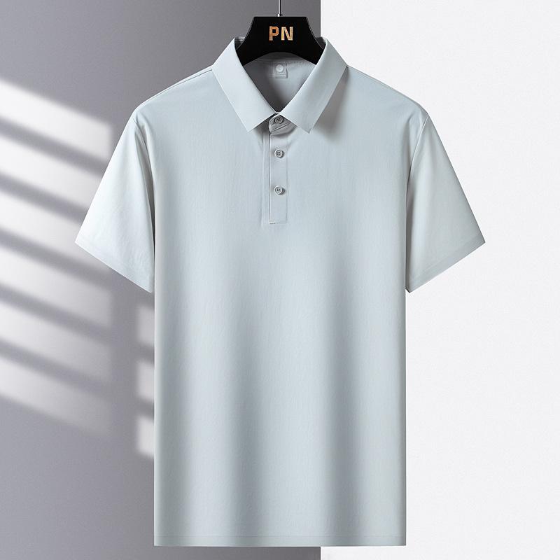 Summer Seamless Ice Silk Men's Nylon Short Sleeved Ice Silk T-shirt Thin Flip Collar Men's Ice Silk Polo