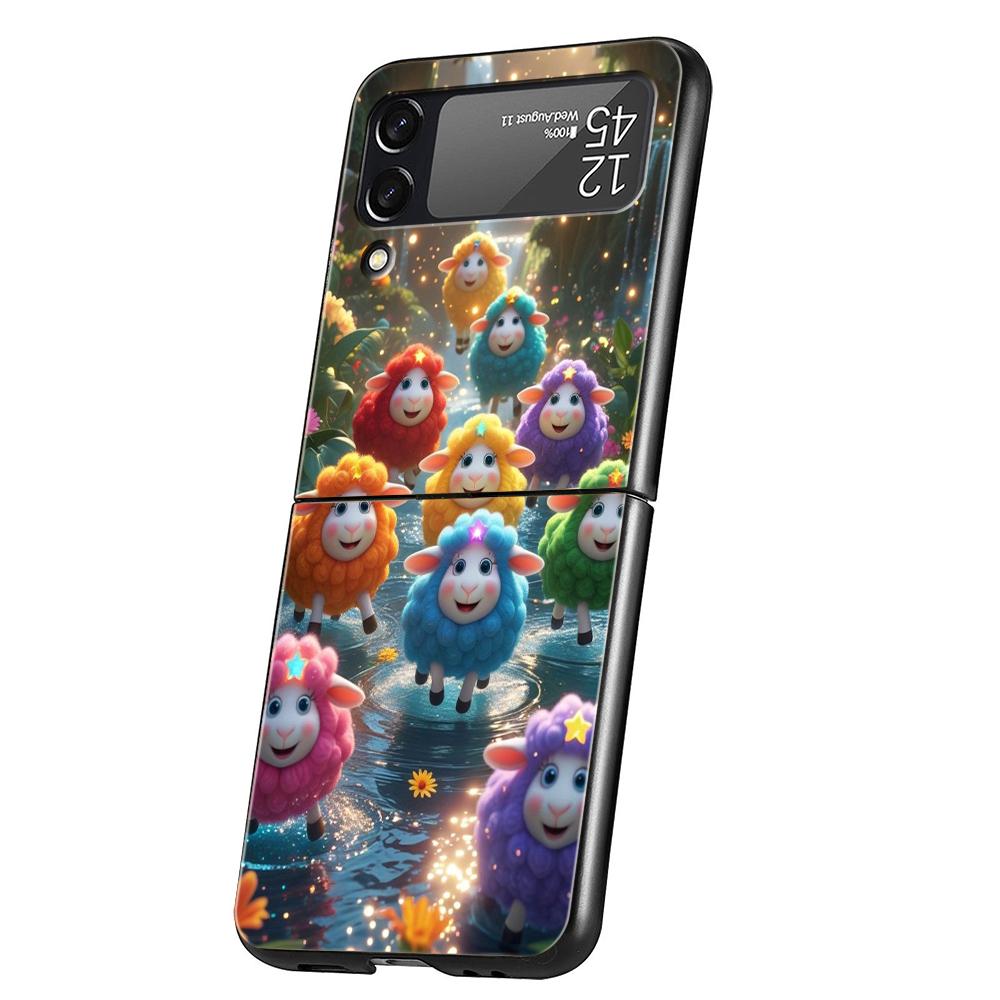 Harte PC-Handyhülle Für Samsung Galaxy Z Flip 7 6 5 4 Schwarze Hülle Für Galaxy Z Flip 3 Faltbare Capas Niedliches Lamm Engel Schaf