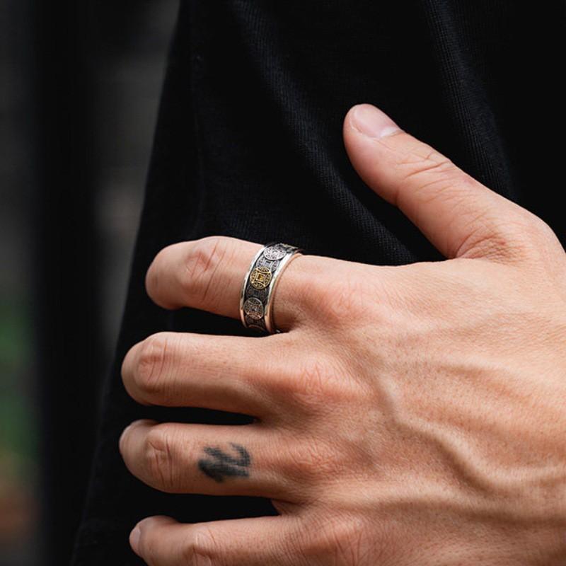 Adjustable Copper Coin Ring Men Women Vintage Style Open Finger Retro Geometric Design