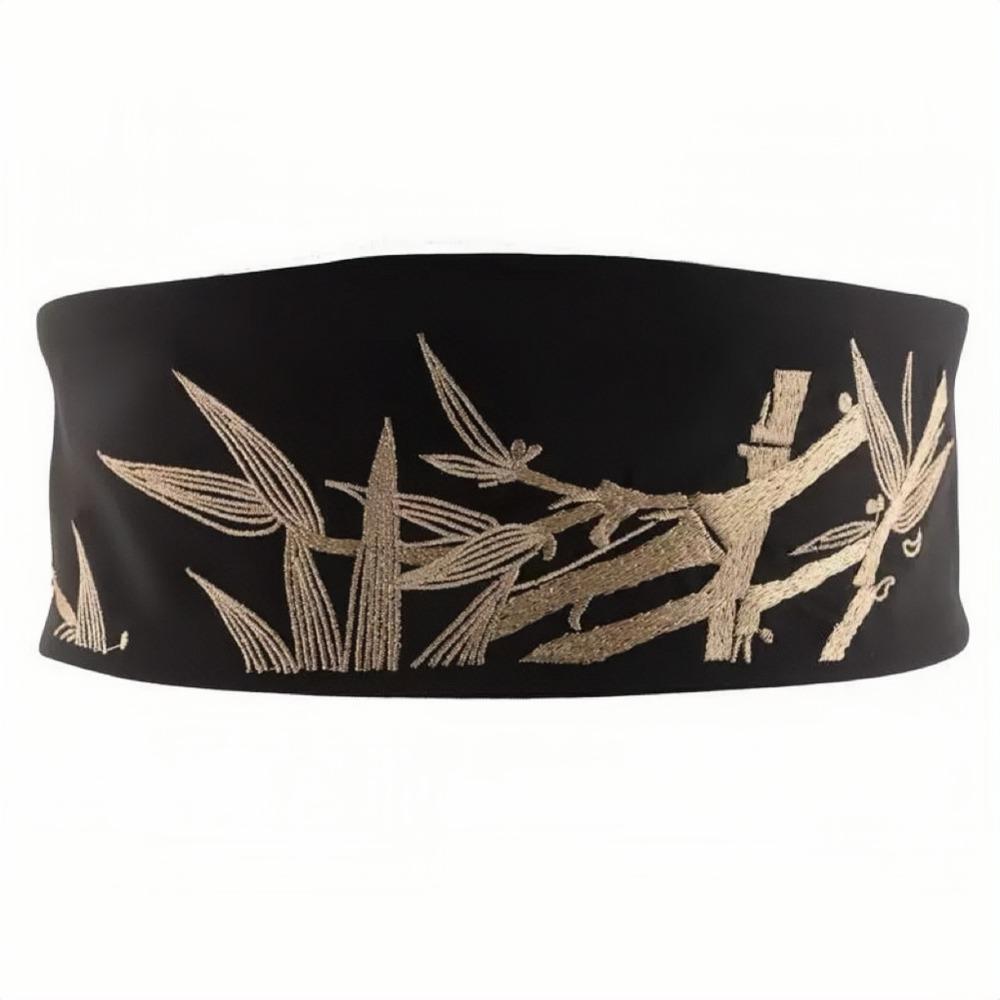 Retro Spun Gold Wide Waistband Adjustable Bamboo Embroidered Belt  Dress Corset Decoration