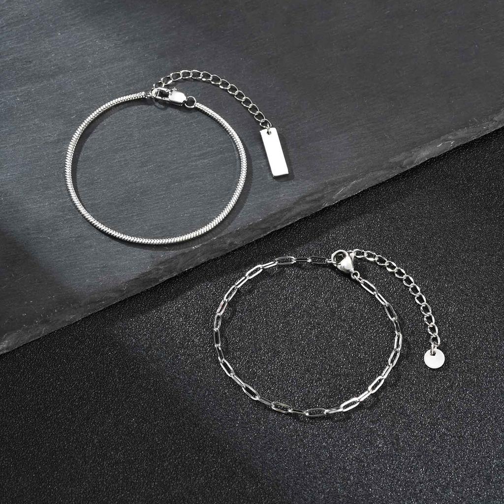 2pcs Paperclip Chain Bracelet for Men Women,Never Fade Silver Color Thin Chain Wristband,Simple Classic Chains Gift