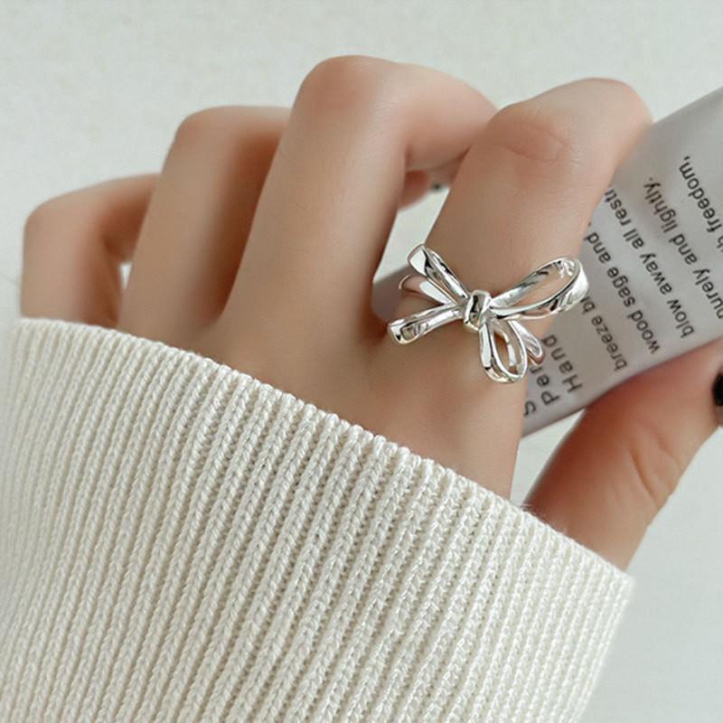 

Geometric Design Chic Pearl Bow Ring In Silver For Women Trendy Jewelry Minimalist J2498