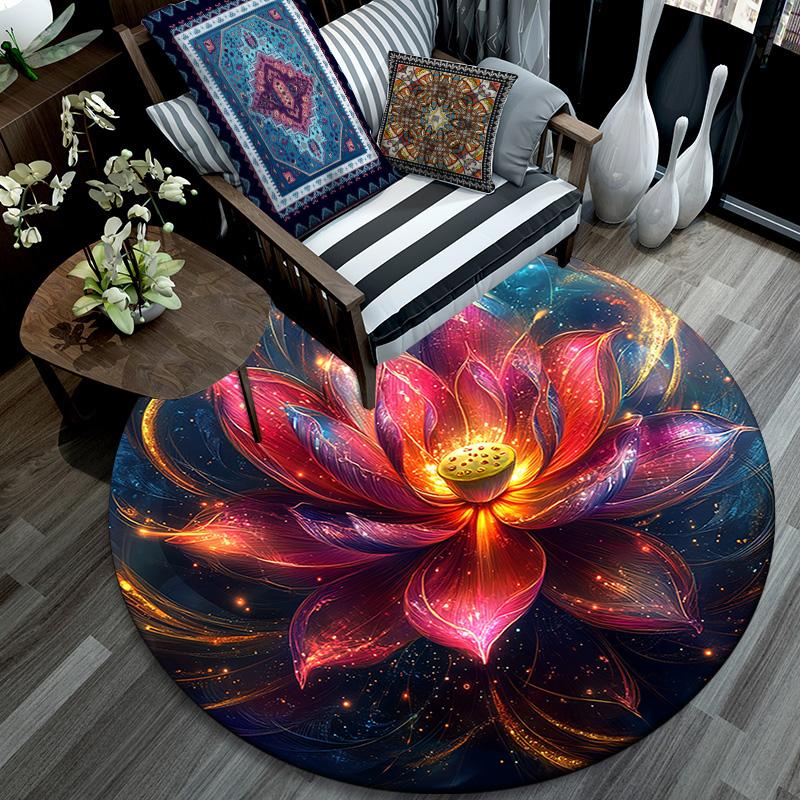 Lotus Round Area Rug,Carpet Rug for Living Room Bedroom Sofa Playroom Decor,Non-slip Floor Mat