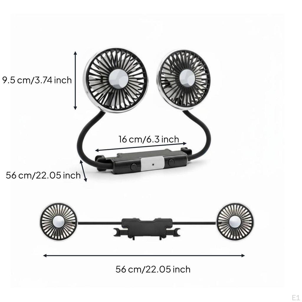 Twin Head Car Fan Easy Installation Headrest Adjustable Angle for Kids, Infants, Trucks, Summer