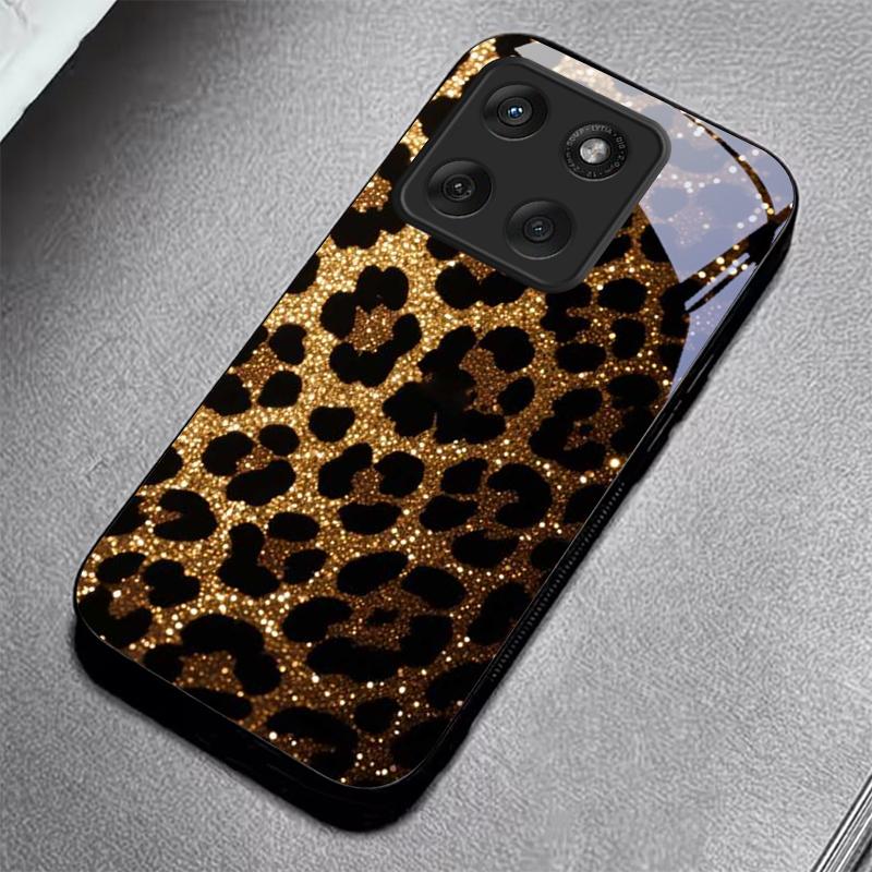 Gold Leopard Print Black Glass Phone Case For Motorola Moto Edge 70 60 Fusion 50 Ultra 40Neo 30 Pro 20Lite 60s 50 Neo Back Cover