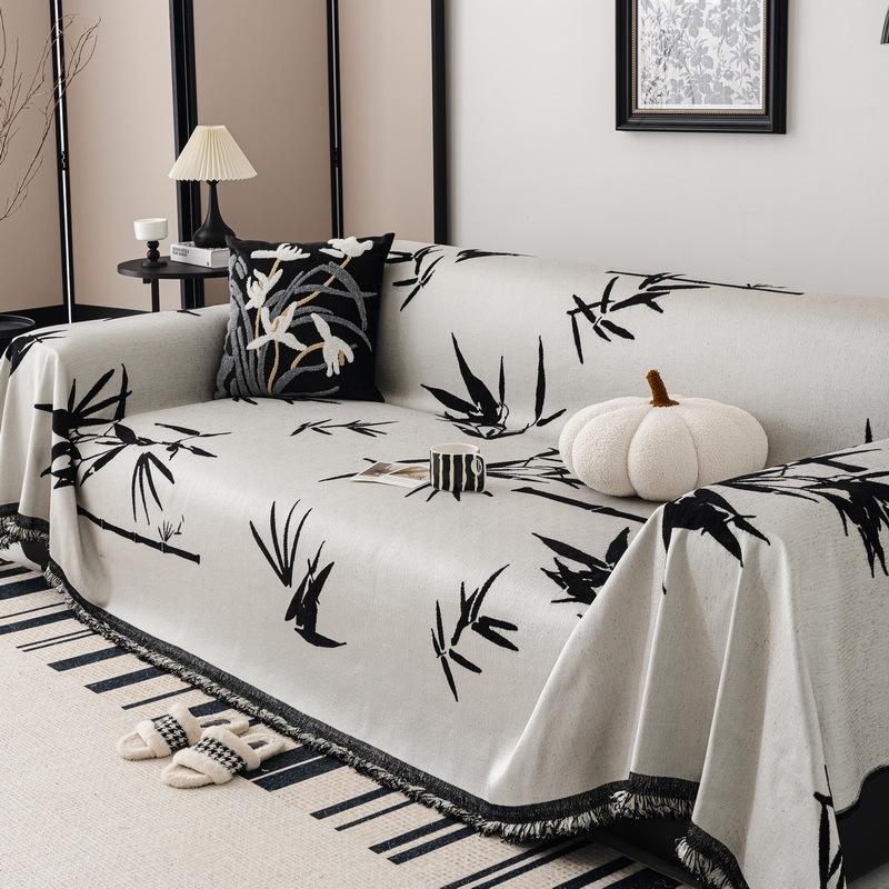 

Двустороннее диванное полотенце из синели в древнем китайском стиле, высококачественное светлое роскошное свежее бамбуковое полотенце с полным покрытием, ткань для полотенец в новом китайском стиле 180*130cm