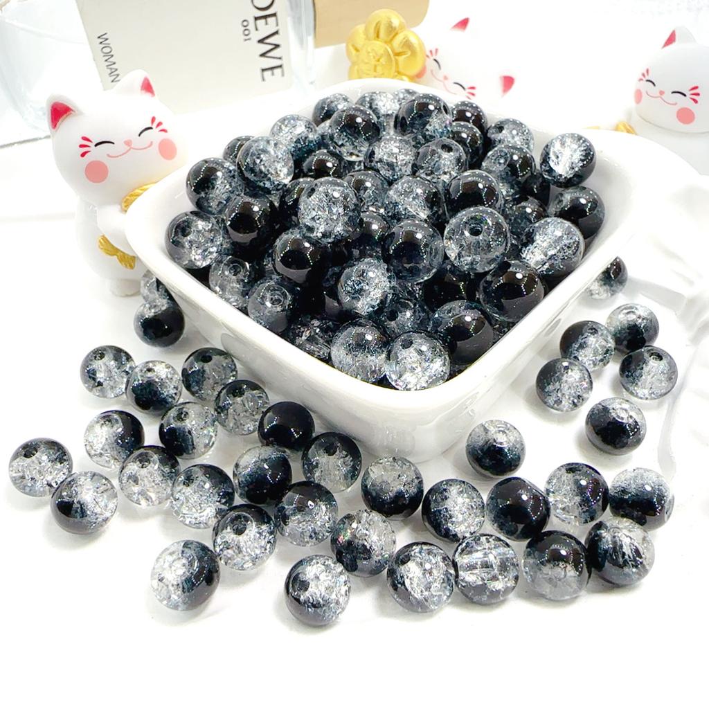 10mm Crackle Glass Round Beads, Loose Spacer Beads DIY Accessories for Bracelet Making 50pcs