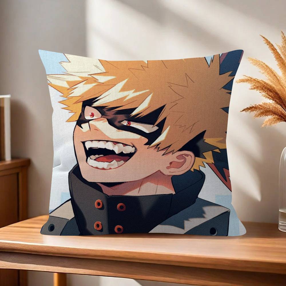My Hero Academia Bakugou  Pillow Covers Cartoon Sofa Decorative Home Double-sided Printing Short Plush Cute Cushion Cover