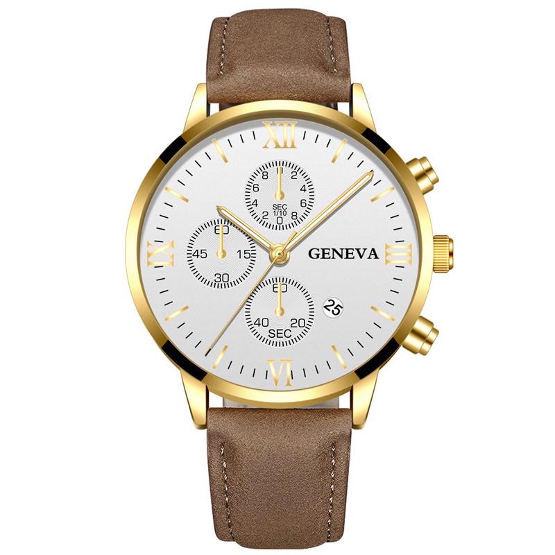 High-demand Men’s Geneva Quartz Watch – New Business & Casual Style with Calendar and Leather Strap.