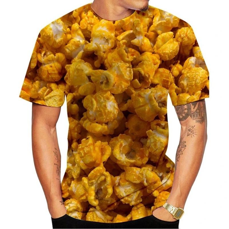 Summer Fashion New Popcorn Fun Pattern Men's Printed T-shirt Street Harajuku Short Sleeve Plus Size Round Neck Top