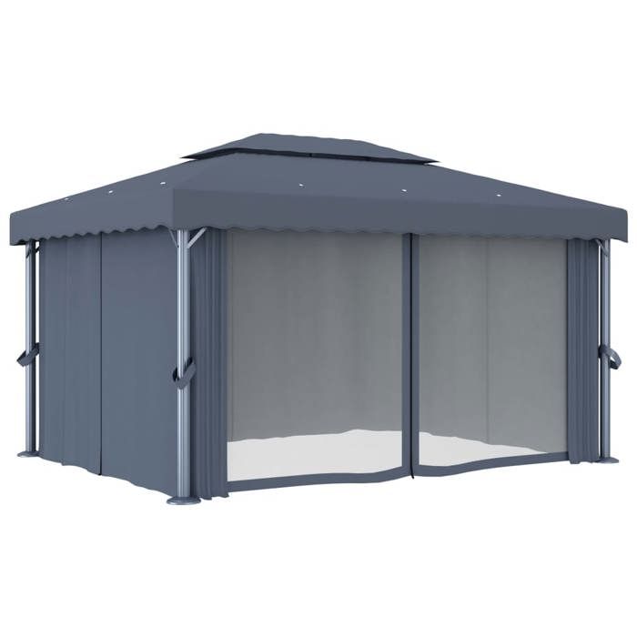 VidaXL Tonnelle avec Rideau Chapiteau de Jardin Pavillon de Patio Auvent d'Extérieur Tente de Réception 4x3 m Anthracite 3053376