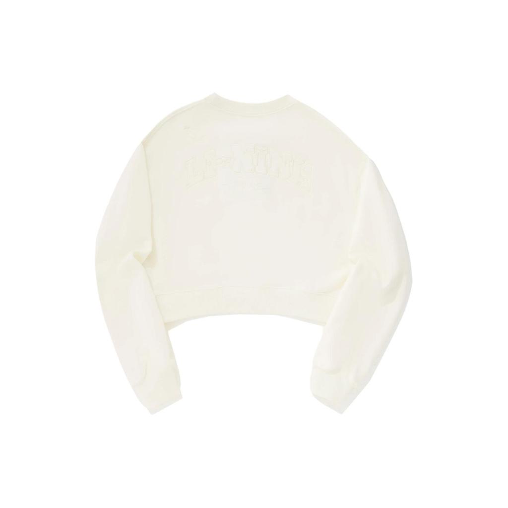 Li Ning Plain Round Neck Pullover Loose Sweatshirt Women Sweatshirt Off-White AWDU352-1