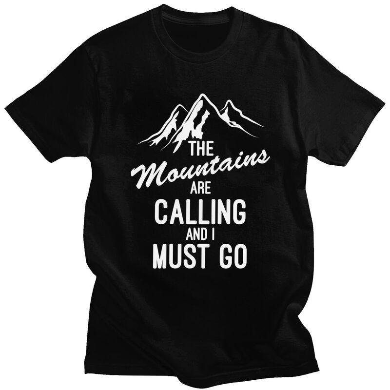 The Mountains Are Calling T Shirts Men Pure Cotton Tees Fathers Day Gift Camping Adventure Tshirt ShortSleeve Tshirt Clothing