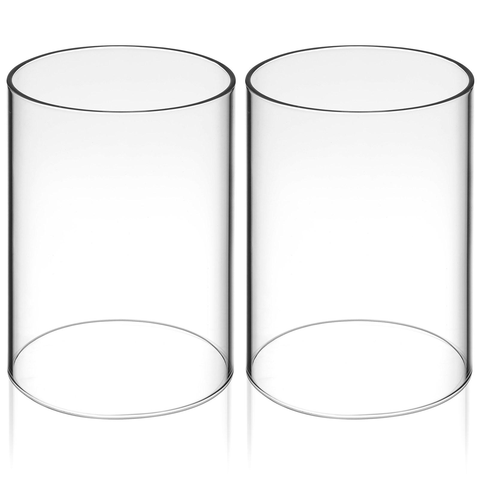 

2Pcs Clear Glass Shades Open Ended Cylinder Candleholder Tube Cover Decorative Transparent Glass Chimney for Home Use 10X6X6CM