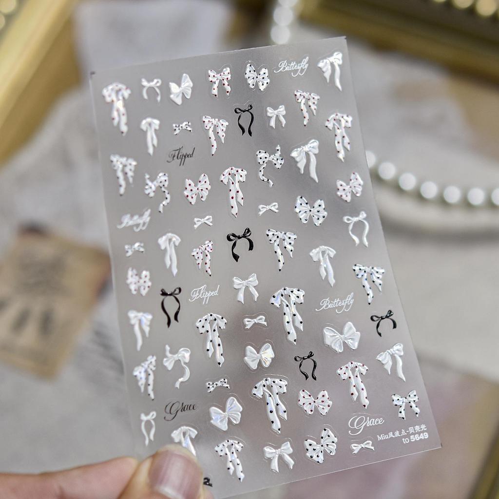 Mo Shi Shell Light Nail Art Stickers - Trendy Polka Dot and Bow Decor