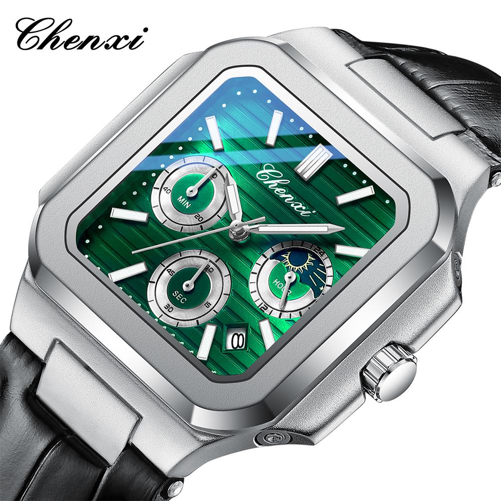 CHENXI Business Men's Wristwatch Square Dial Calendar Display Quartz Watches Waterproof Luminous Chronograph Man Watch