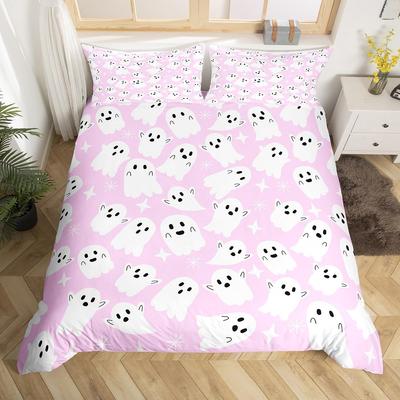 Cartoon Cute Ghost Decorative Bedding Set Ghost Duvet Cover Queen King Size for Kids Girls Teens Happy Halloween 3 Piece Set