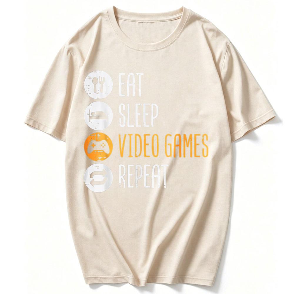 Eat Sleep Video Games Repeat Gaming Gamer Unisex Boys Teen Tshirt Funny Outdoors Summer High Quality Cotton Shortsleev Tees Top