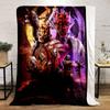 The pattern depicts dark, armored characters with glowing, ominous elements. for all seasons blanket lunch break throw gift