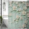 Light Relief Oil Painting Texture White Small Flower Shower Curtain, Bathroom Decorative Shower Curtain, Waterproof Shower Curta