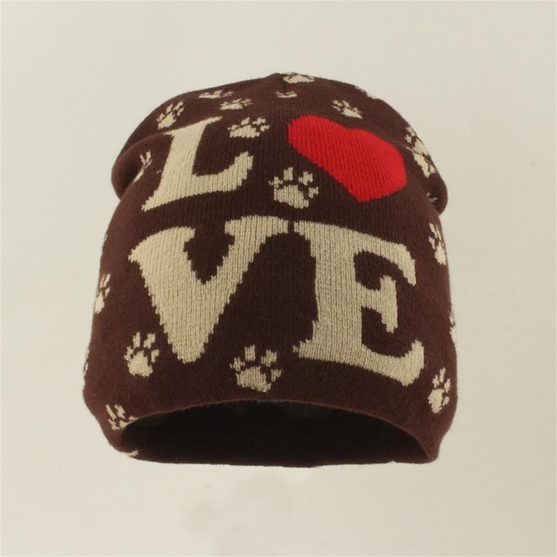 2000s Knit Brimless With Letter Heart Jacquard Design Soft Acrylic Winter Pullover Hat For Unisex Adults Teens Daily Wear