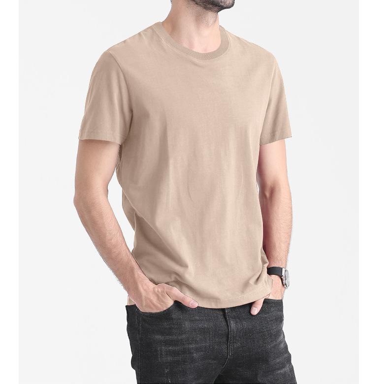 

Summer Men S Pure Cotton Short-Sleeved T-Shirt Solid Color Trend Versatile Couple Slim Student Youth Bottoming Shirt Sports M хаки