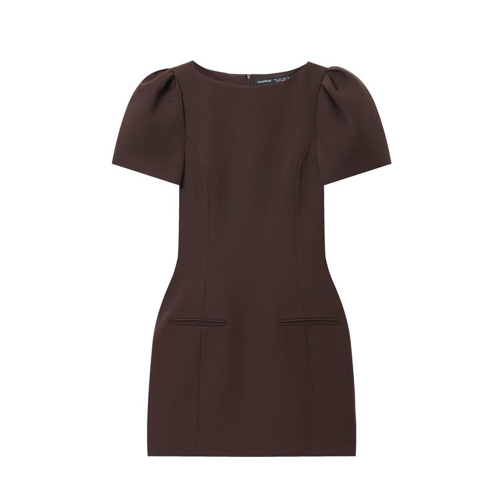 Winter Pleated One-Shoulder Short-Sleeve Pocket Dress for Women 