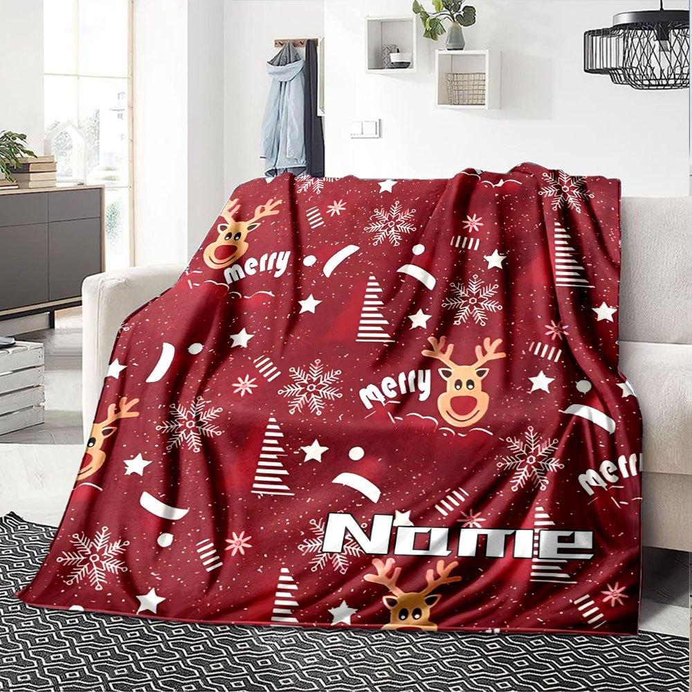 Christmas Reindeer And Snowflakes Home Customize Your Name Blankets Soft And Cozy Lightweight For Year Round Use Perfect For Picnics Sofa Office Bed