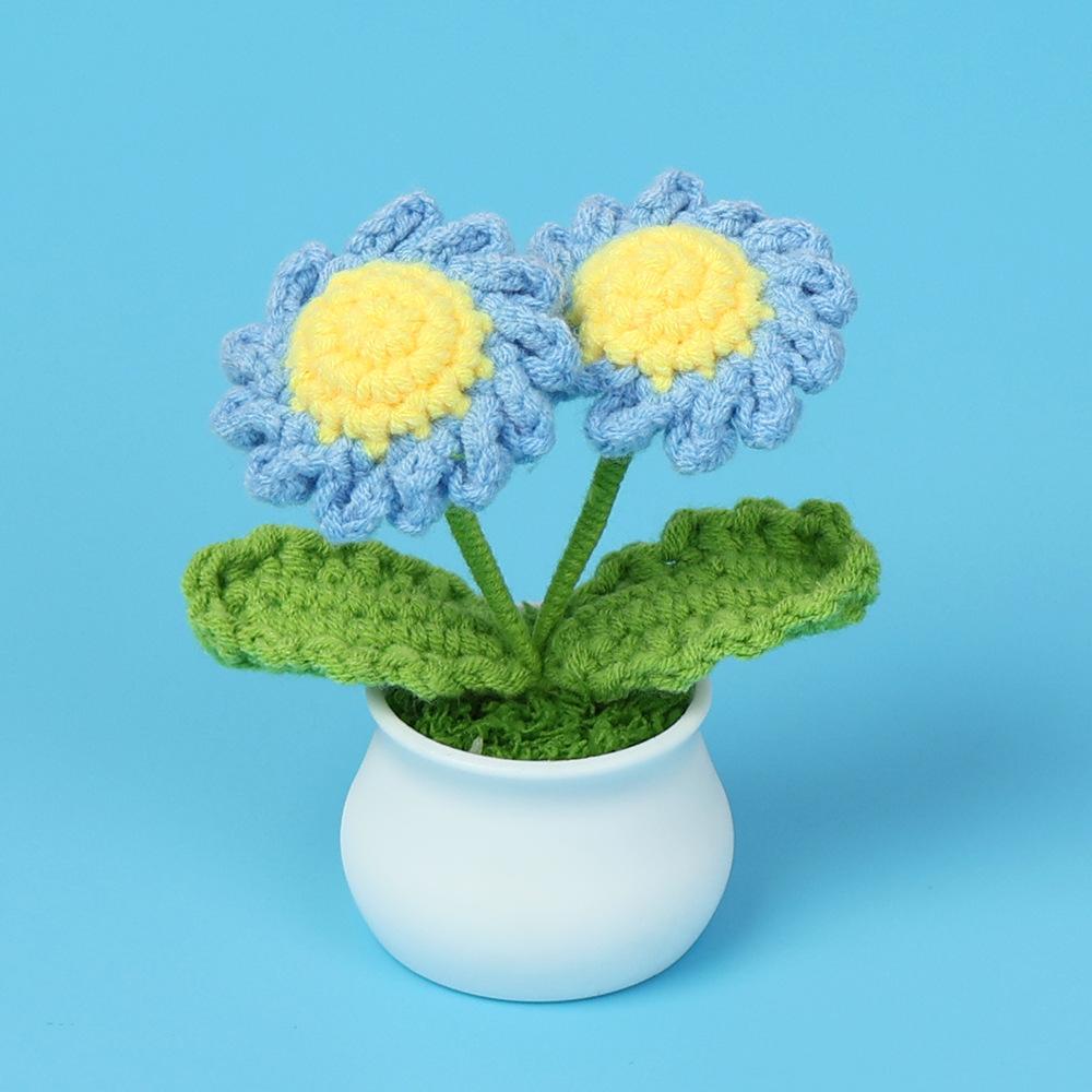Hand-Knitted Wool Fake Flowers Set: Sunflower, Carnation, Tulip - Desktop Decor, Teacher/Student Gift, Everlasting Bouquet