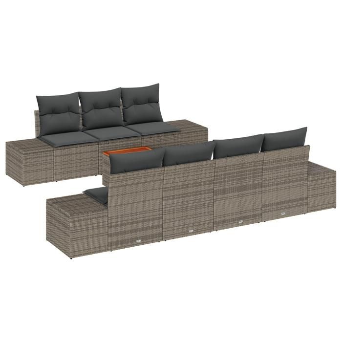VidaXL Ensemble de canapé de jardin de 8 pièces avec coussins gris en rotin synthétique 3356585