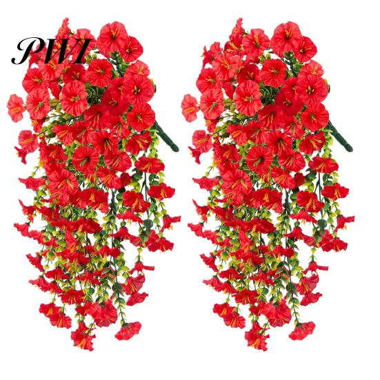 Easy-care Artificial Flowers 2 Pcs Hanging Petunia UV Resistant Faux Year-round Decorations Reusable Simulated Petunias for Outdoors Festive