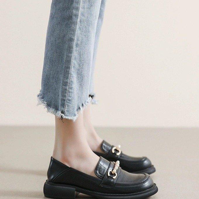 Platform loafers women's spring 2025 new fashion versatile women's single shoes retro British style low heel small leather shoes