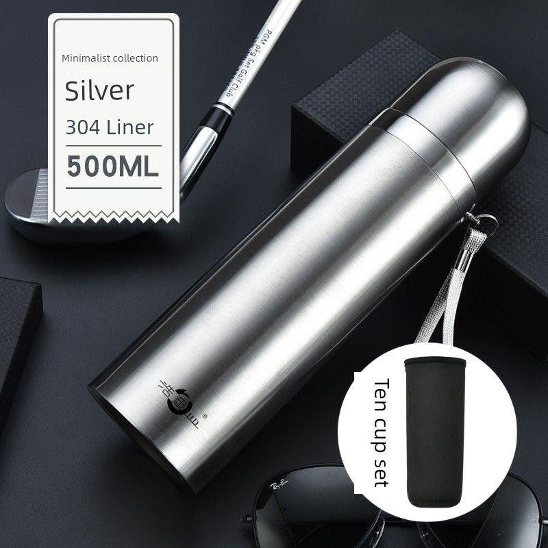Factory Direct Sale of All Stainless Steel Thermos Cups, 304 Stainless Steel Large Capacity Thermos Cup, Outdoor Portable Travel Bullet-Style Thermos