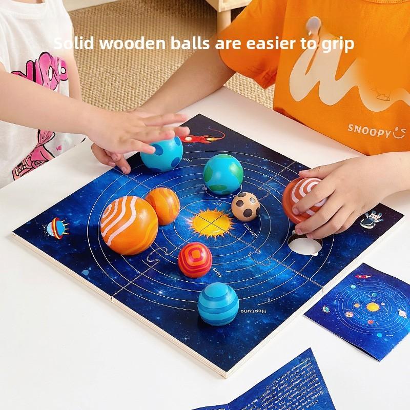 Eight Planets Puzzle Universe Cognitive Ball Matching Board Wooden Toy Children
