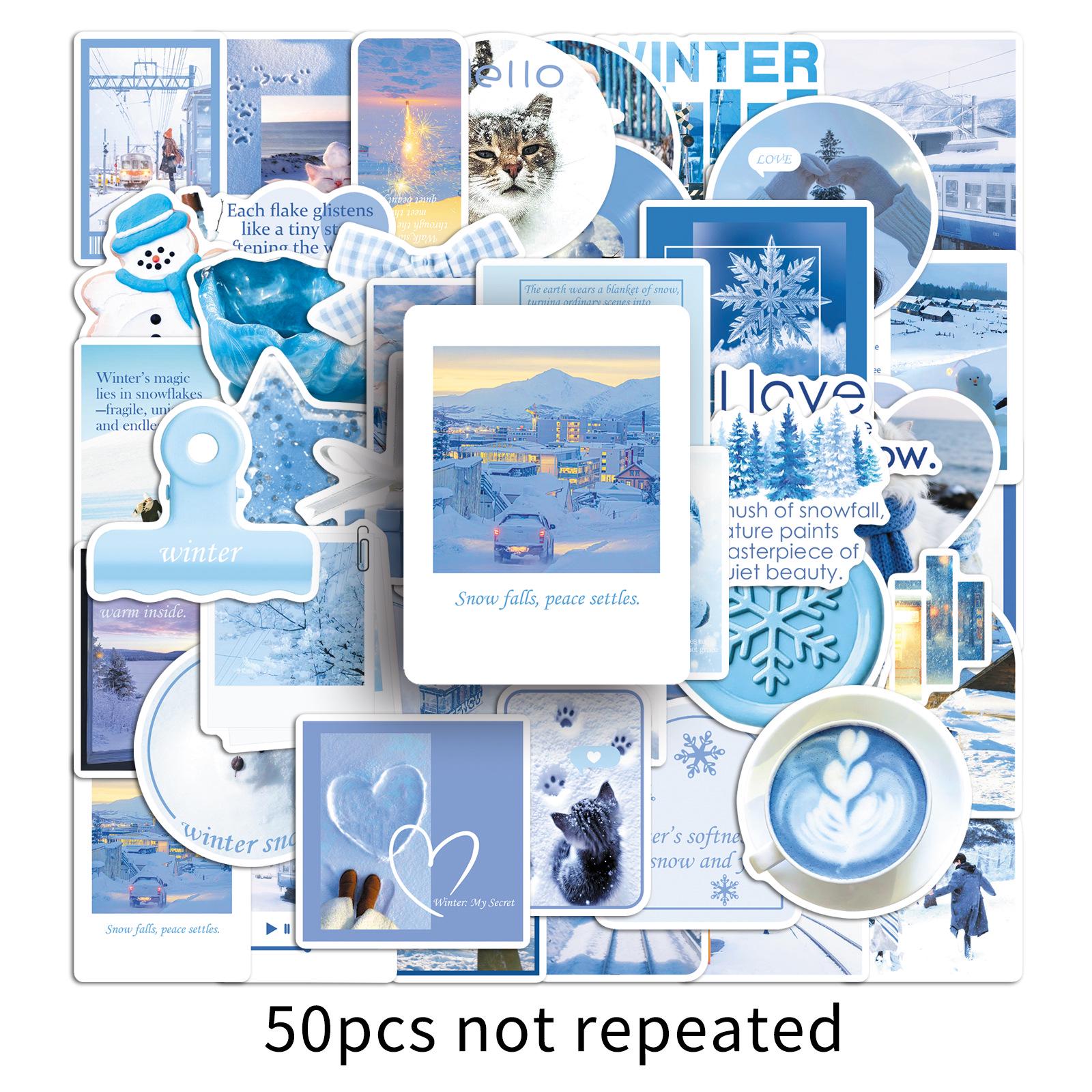 50 Winter Blue Whisper Stickers - Romantic INS Style Korean Fresh Theme for Phone, Tablet, Waterproof.