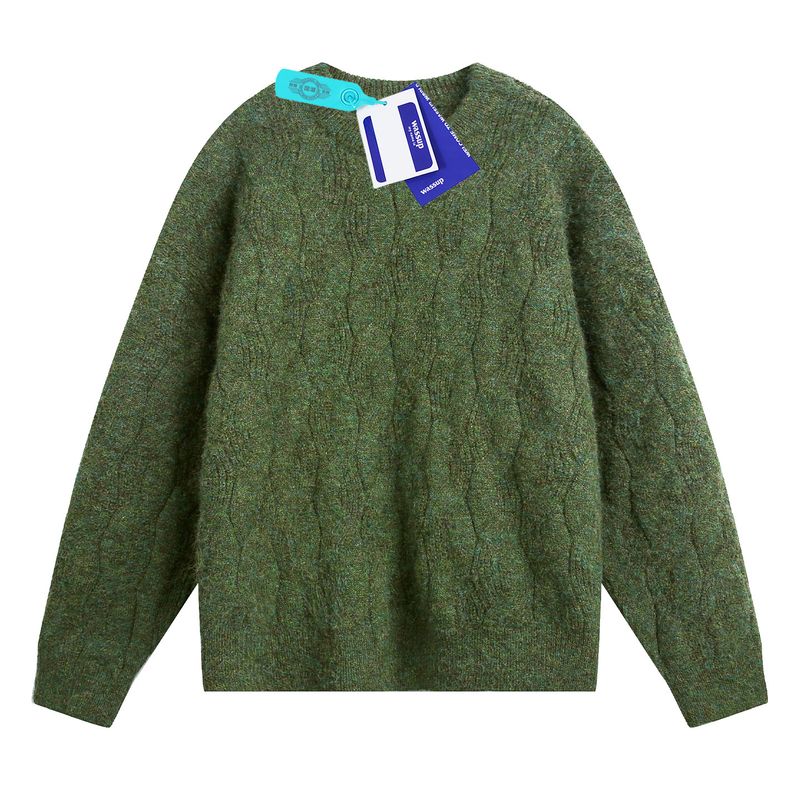 Wassup American-Style Crew Neck Sweater for Men, Autumn Heavyweight Lazy Style Cable Knit Sweater, Trendy High Street Couple Cardigan