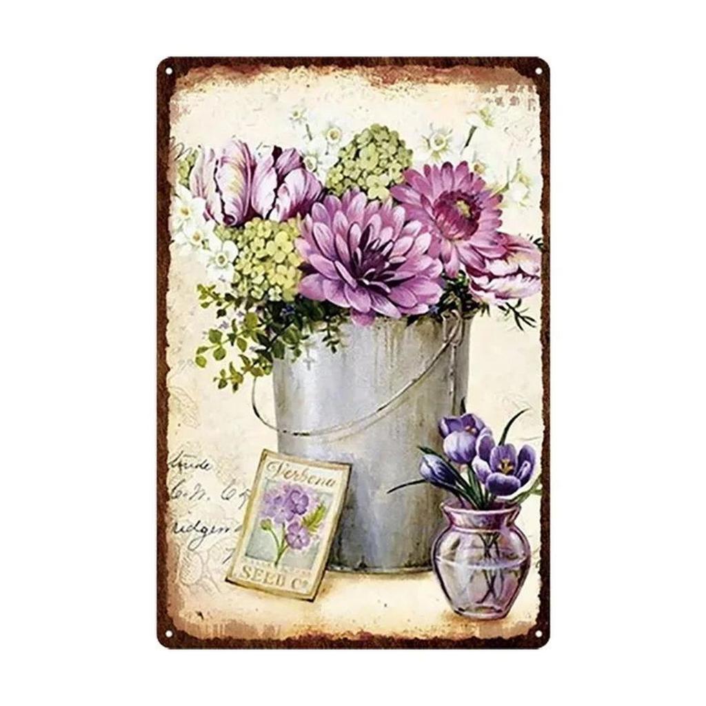 Vintage Blooming Flowers Metal Tin Signs Wall Art Posters Plate Wall Decor for Home Garden Bars Man Cave Cafe Clubs Garage Retro