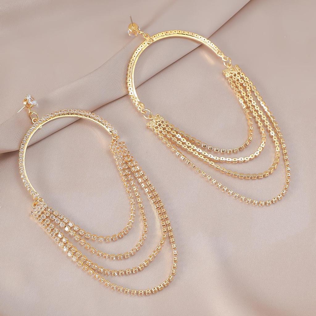 Rhinestone Tassel Earrings: Sparkling, Long, Versatile, and Chic Claw Chain Design