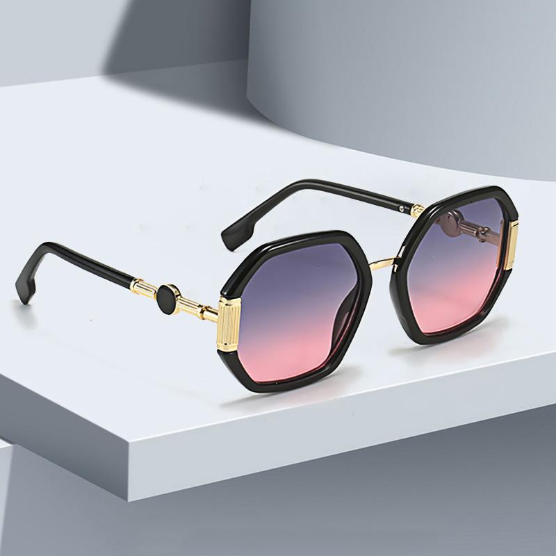 Fashionable Women Sunglasses Unique Octagonal Frame Gradient Lenses Golden Legs Stylish Glasses