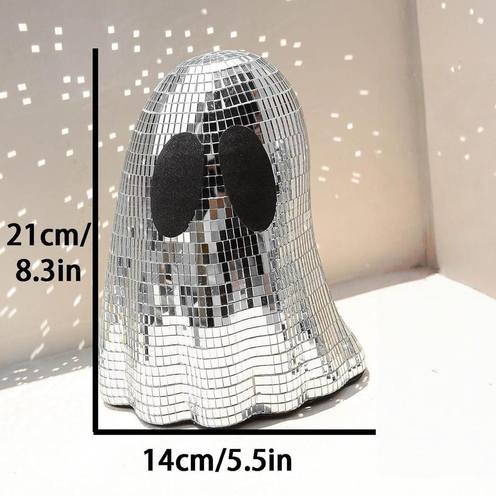 Halloween Retro Disco Silver Ghost Fashion Mirror Ball Ghost Statue Home Halloween Party Decoration Ornaments