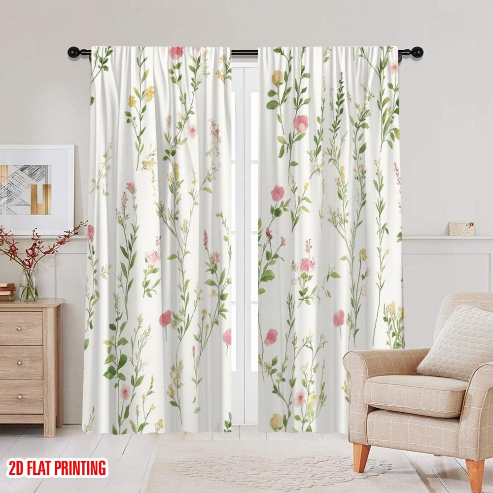2pcs,2D Plane Printing Popular Curtains Floral Harmony(1) Versatile Polyester (without Rod) Festive Perfect for Bedroom Living