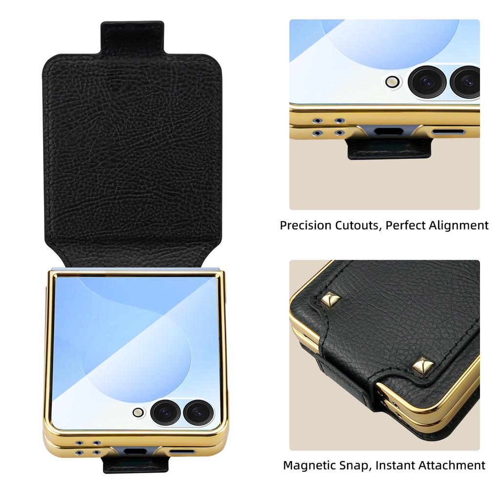 Für Samsung Galaxy Z Flip7 5G Hülle PU+PC Schutzhülle mit Fingerhalter