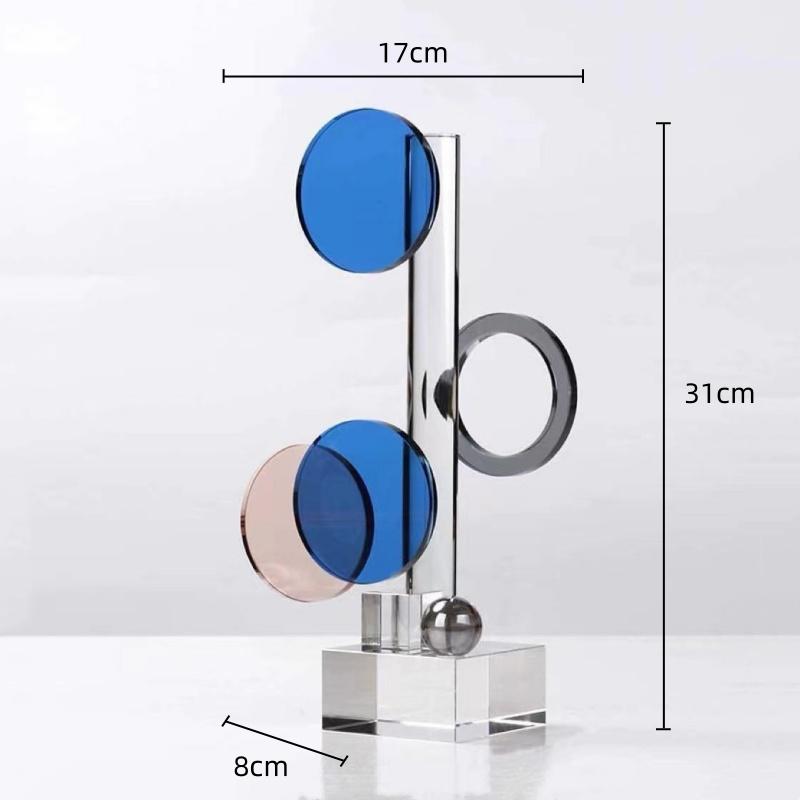 Glass Craft Geometric Ring Crystal Sculpture Transparent Colored Crystal Ring Decorative Figurines Home Decoration Accessories