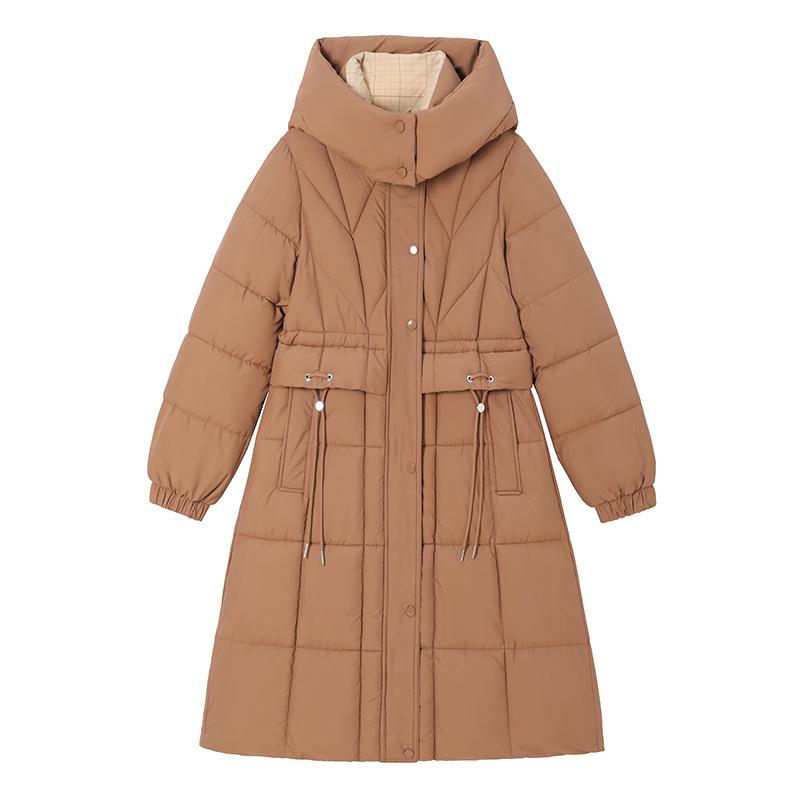 Europe and the United States 2025 winter new waist-cinched mid-length over-the-knee cotton jacket fashionable slimming cotton jacket hooded jacket