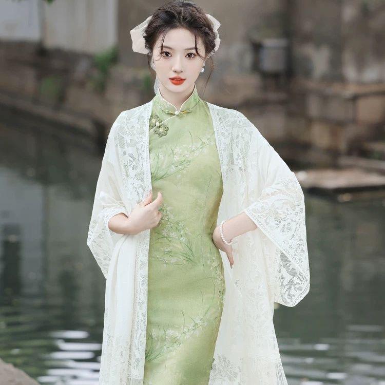 Damen Chinesischer Cheongsam Spitze Quaste Strickjacke Schal - Frühling/Sommer Dünner Stil