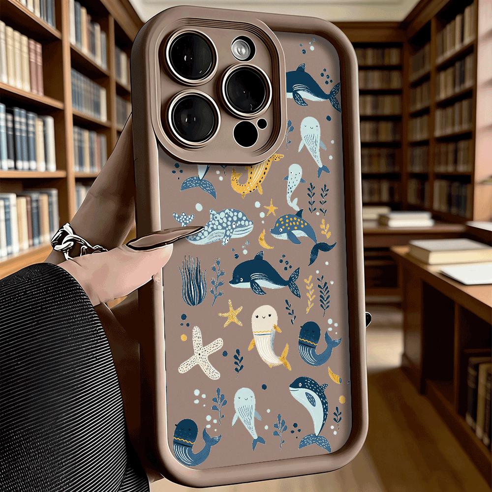 Cute Sea Creatures Pattern Soft TPU Phone Case for iPhone 17 16 15 14 13 12 11 Pro Max Plus Shockproof Anti-Slip Cover