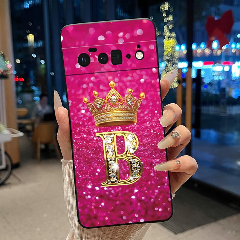 

Beautiful Newest Glitter A-Z Letter Crown Phone Case For Google Pixel 6 Pro Shockproof Soft Silicone Black Case Elegant Casing Google Pixel 6 Pro