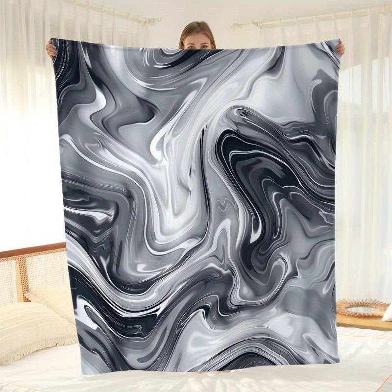 Abstract Marble Fleece Blanket Black White Gray Swirl Pattern Soft Cozy Throw Modern Home Decor Bedding Cover Artistic Design 70x100cm28x39in